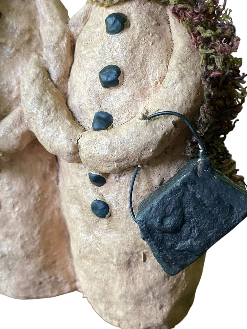Rustic Holiday Decor Primitive Folk Art Snowman Couple Knit Hat Scarf Christmas